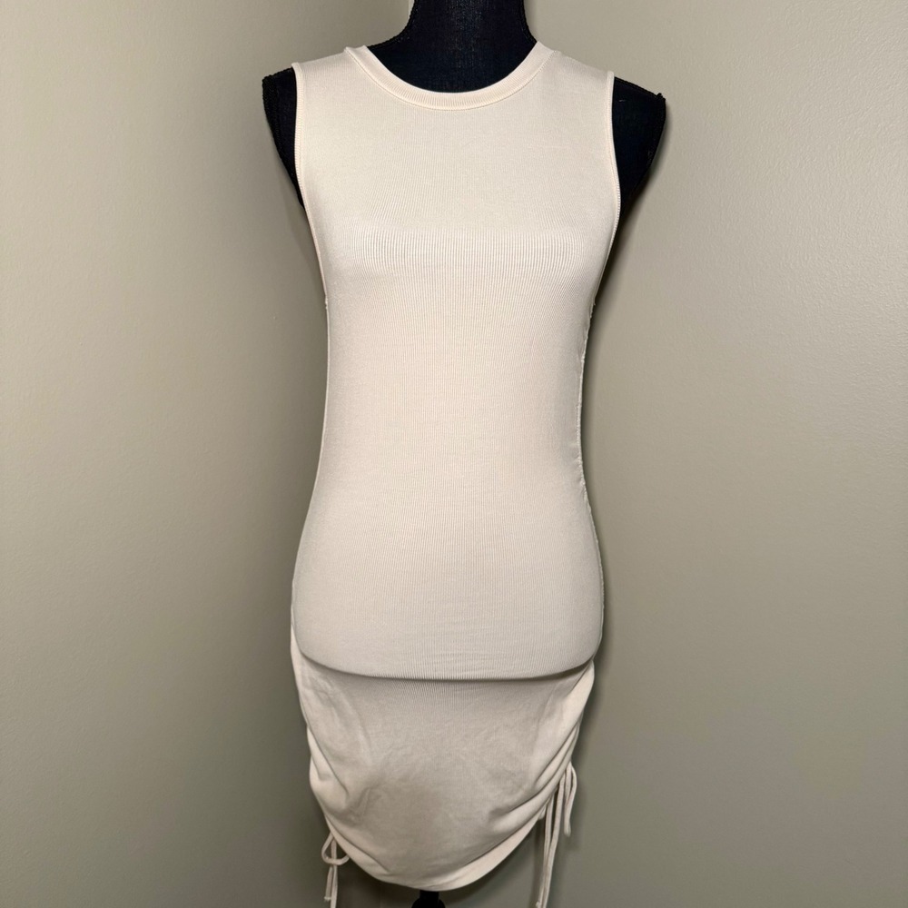 BB Dakota Steve Madden Beige Ribbed Ruched Mini Dress Medium